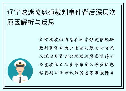 辽宁球迷愤怒砸裁判事件背后深层次原因解析与反思